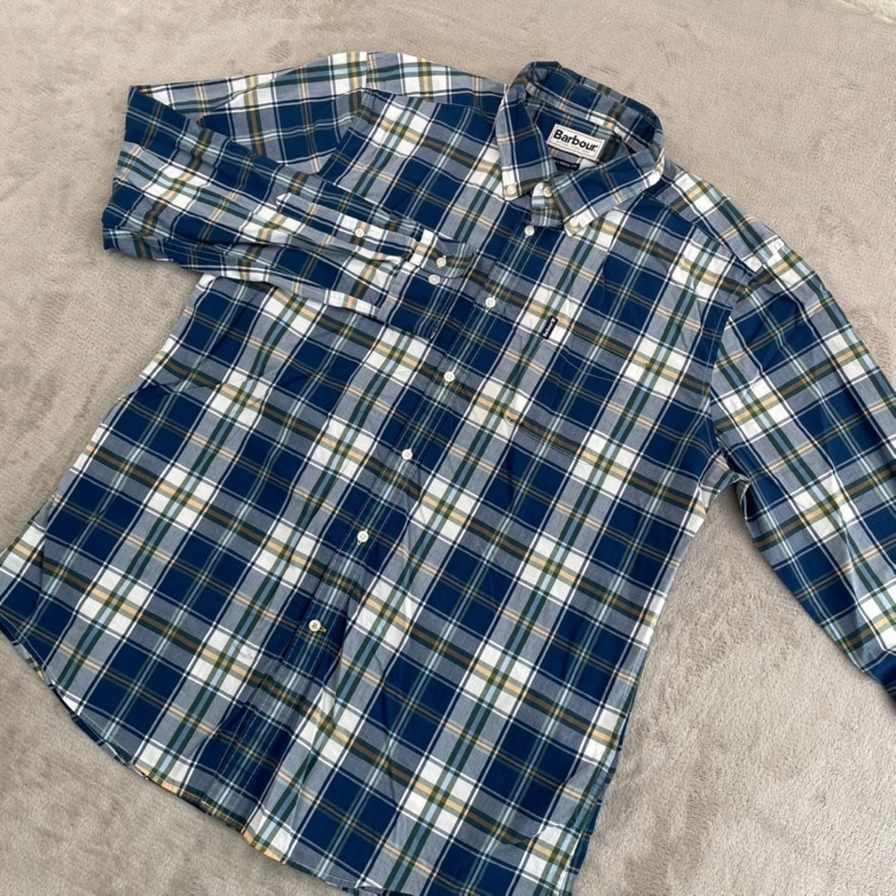 Barbour Rydal Tailored Fit Tartan Plaid in Blue Men Large Long Sleeve Preppy